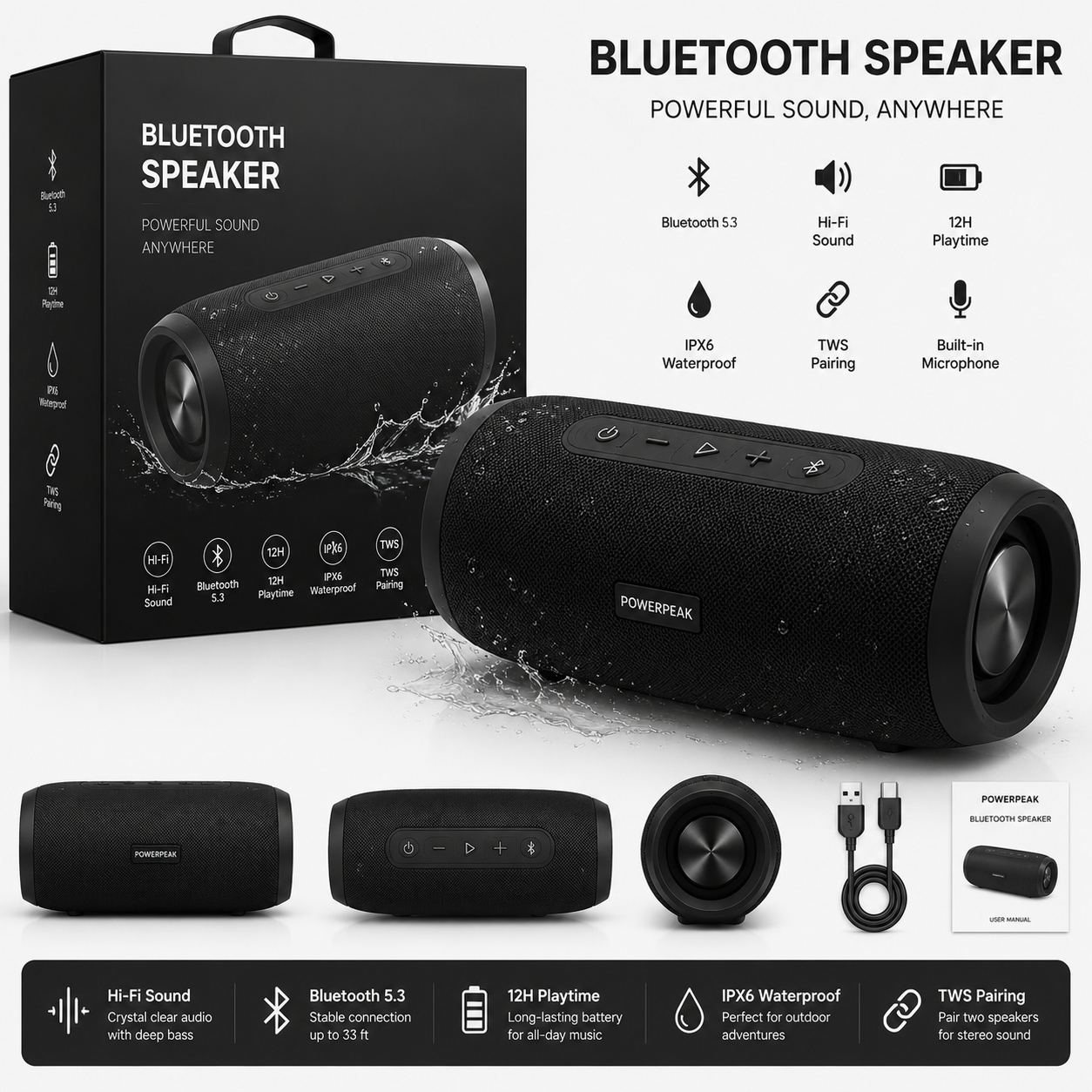 Bluetooth Speaker - Digital - Black