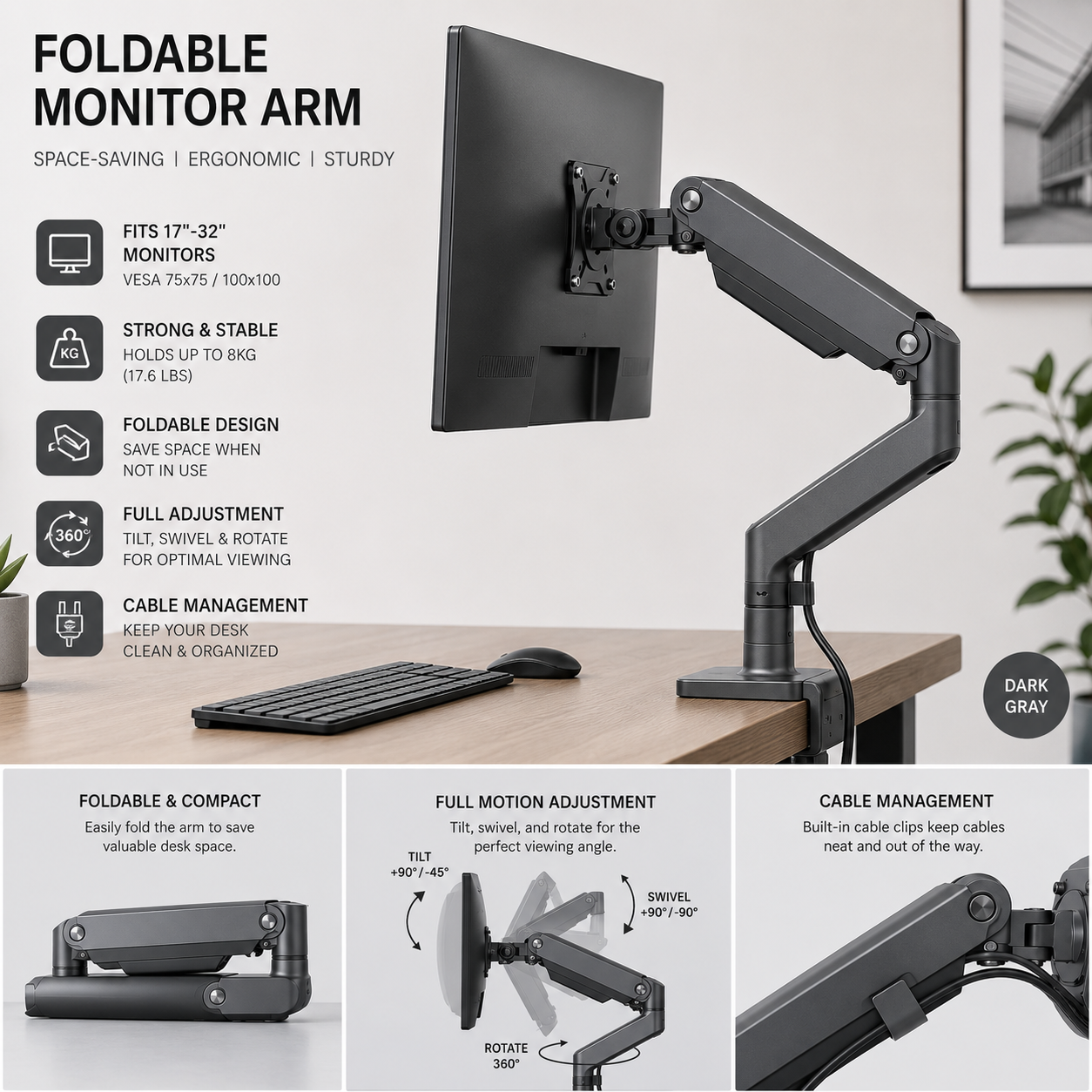 Monitor Stand - Foldable - Dark Gray