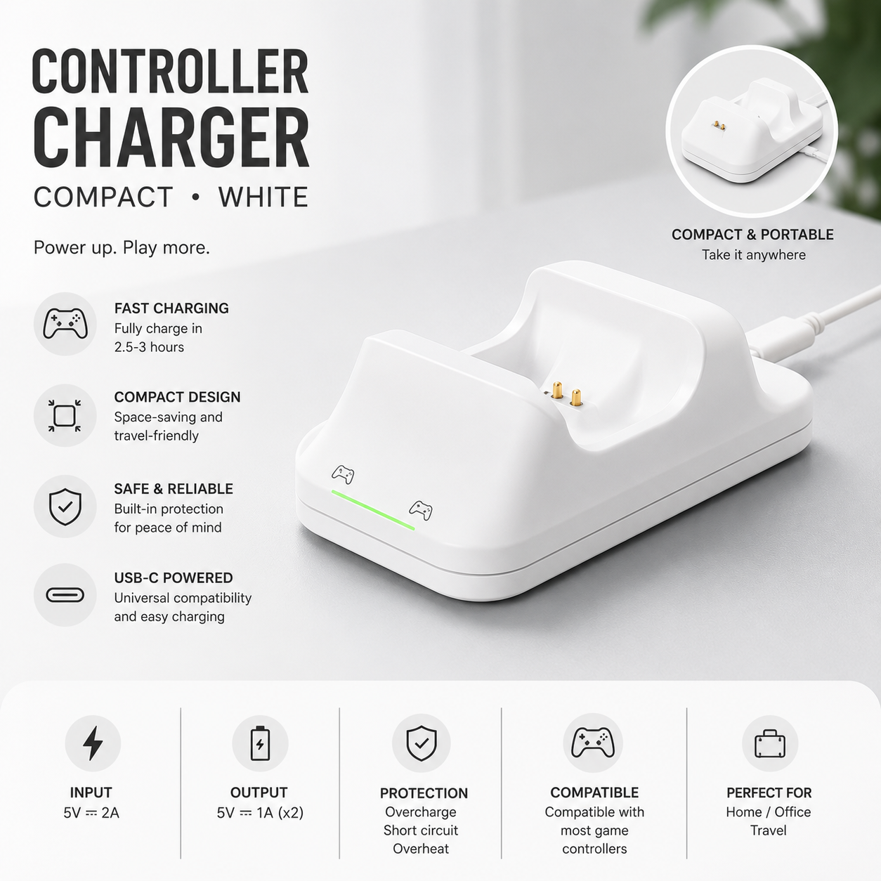 Controller Charger - Compact - White