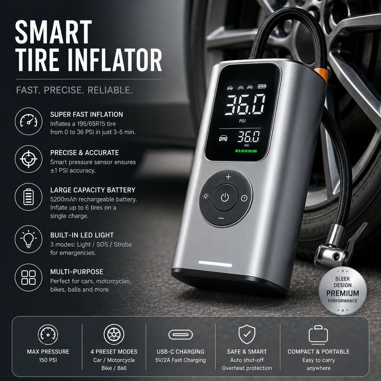 Tire Inflator - Smart - Silver
